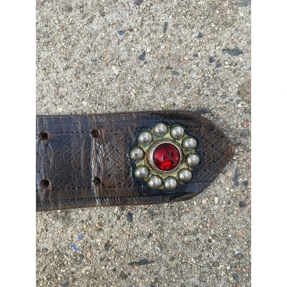 Vintage 40s 50s Studded Jeweled Rockabilly Belt Two-Prong Buckle Leather Black